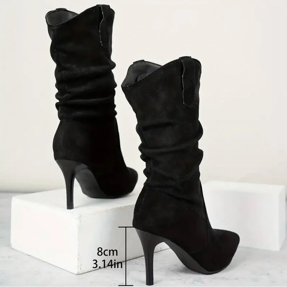 🔥2/$40🔥 Chic Women's Mid-Calf Boots - Pointed Toe, Stiletto Heel, Slip-On Design - Picture 3 of 8